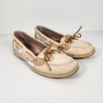 Sperry Boat Shoes Women's 11 Tan Pink Plaid Leather Sequin Top Sider Loafer - Image 1 of 4