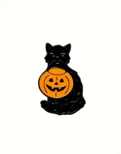 Black Cat & Pumpkin Halloween Metal Enamel Pin - New! - Picture 1 of 5