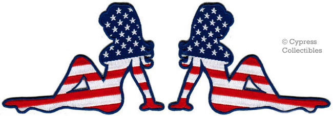 LOT 2 MUDFLAP GIRL BIKER PATCH embroidered iron-on TRUCKER EMBLEM AMERICAN FLAG