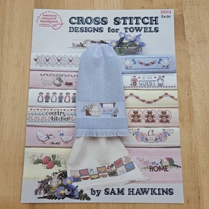 Cross Stitch Designs for Towels 3503 1987 Sam Hawkins ASN Vintage Pattern Book - Picture 1 of 9