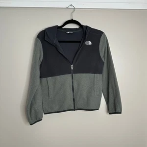 North Face Teen's Gray + Black Glacier Full-zip Hooded Summit Fleece Jacket L/12 - Picture 1 of 7
