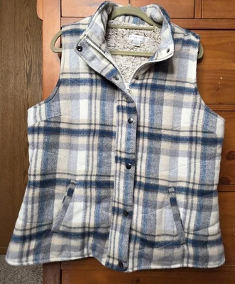 Christopher & Banks Chaleco a Cuadros Talla Grande Azul Marrón Sherpa Forrado Broches a Presiones Foto 1 de 4