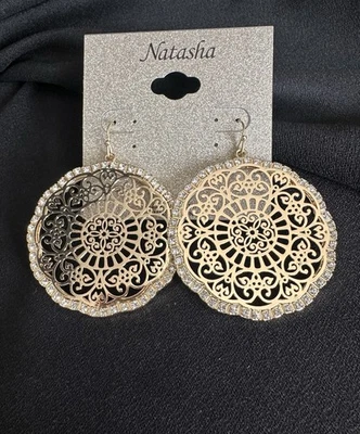 Natasha Filigree crystal embellished Round Earrings l Gold Color - Image 1 of 3