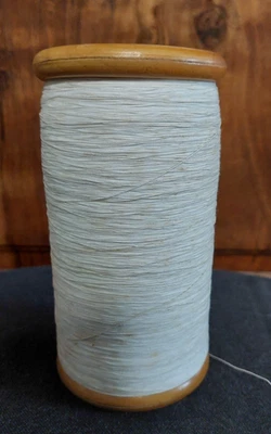 Bobine bois ancienne 14 cm fil coton blanc - Photo 1/4