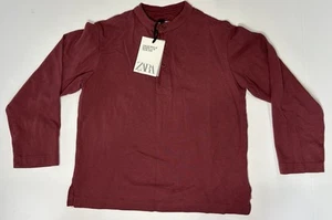ZARA Long Sleeve Shirt 1/4 Button Down Youth Size 8-9 Burgundy NWT - Picture 1 of 7