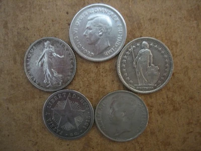 1912-41  Lot of 5 Fine & RARE  STERLING Silver WORLD Coins. - Image 1 of 4