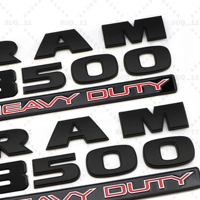 2PCS SET Front Door Emblems Badges Fits For RAM 3500 HEAVY DUTY Matte Black Red - Image 1 of 4