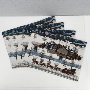 Charles Wysocki Tapestry Placemats Set 4 1986 Amcal Christmas Americana Country - Picture 1 of 13