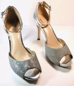 Style & Co Womens Heels Silver Sparkle Strappy Pumps Size 7M - Picture 1 of 9