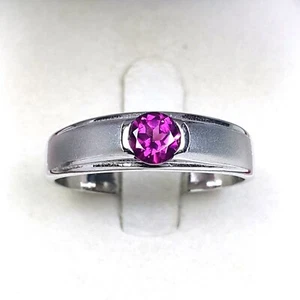 2Ct Round Cut Simulated Amethyst Men's Band Solitaire Ring 14K White Gold Plated - Picture 1 of 14