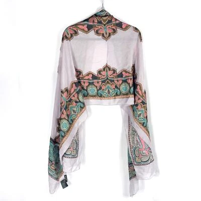 ETRO Silk Scarf Gray Orange Blue Paisley Embroidered Floral Rectangle - Image 1 of 4