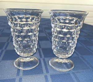 Fostoria American Clear Footed Juice Glasses 4.75" Tall, Cube, Vintage Set of 2 - Picture 1 of 12