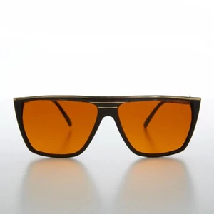 Black Flat Top Vintage Sunglass with Orange Lenses - Thelda - Picture 1 of 3