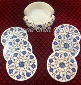Marmo Sottobicchieri Set Pietre Semi Preziose Floreale Handmade Inserto Dura - Foto 1 di 3