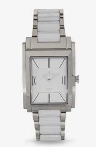 CROTON MEN'S SWISS QUARTZ WHITE CERAMIC & STAINLESS STEEL RECTANGULAR WATCH - Picture 1 of 3