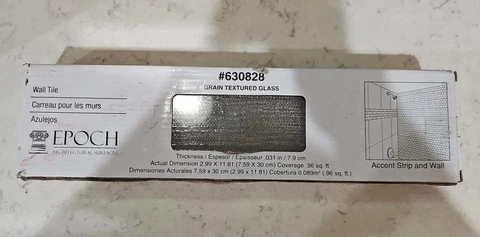 NIB 3"x12" Epoch Grain Textured Glass Tile: 4 Pack (0.96 Sq. Ft.) # 630828 - Image 1 of 4