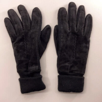 Aris Isotoner черная кожа и вязаные зимние перчатки Squiggly линия - Изображение 1 из 4