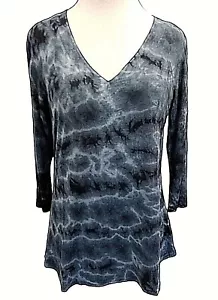 Kathmandu Women's Blouse 3/4 Sleeve M/L Navy Tie Dye High Low Hem V Neck New - Picture 1 of 12