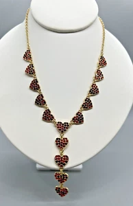 INC International Concepts Hearts Y Drop Necklace Gold Tone Pave Pink Red 18” - Picture 1 of 7