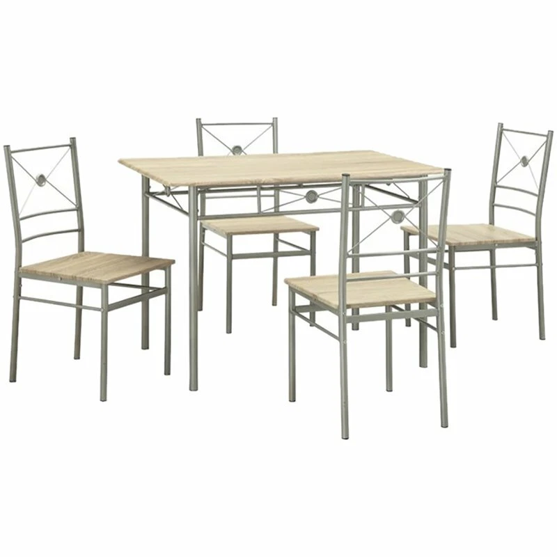 Coaster 100035 Brushed Silver Finish 5 Pieces Dining Set