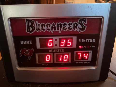 Tampa Bay Buccaneers Scoreboard Alarm Clock Time Date Temp 9x6.5 Cover