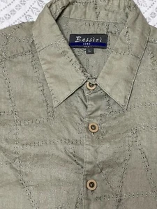 Bassiri Men’s Shirt Size L Large Stitching Linen Short Sleeve Hawaiin Party - Picture 1 of 10