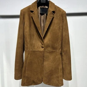 Women's Suede Leather Blazer Brown Classic 100% Real Leather Vintage Trench Coat - Picture 1 of 15
