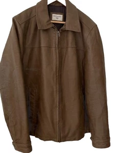 Dockers Classic Jacket Bomber Coat Mens Size L Brown Dark Faux Leather Full Zip - Picture 1 of 21