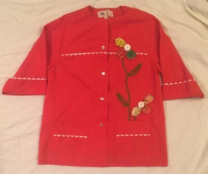 Vintage Little House Creations Damen Medium rote Blumen psychedelischer Künstlerkittel - Bild 1 von 9