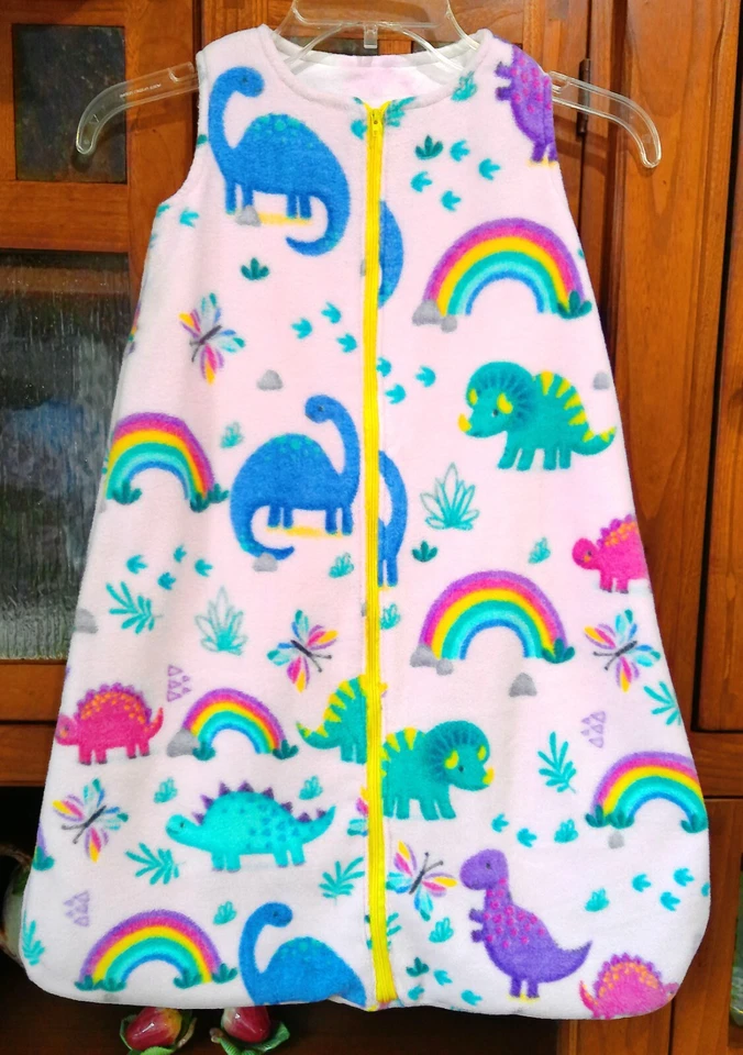 Saco de dormir para bebé forrado de lana/franela hecho a mano dinosaurio y arco iris 9-18 meses Foto 1 de 3