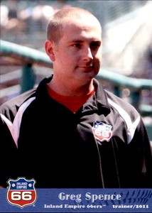2011 Inland Empire 66ers Grandstand #32 Greg Spence Trainer Burke Virginia Card