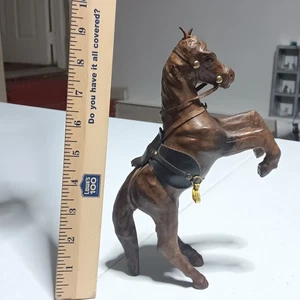 Antik Leder umwickelt Aufzucht Pferd Reiter Skulptur Statue Figur 9 Zoll - Bild 1 von 15