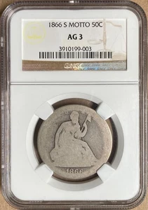 Medio dólar 50c 1866-S NGC AG3 Liberty Seated - lema - San Francisco como nuevo - Imagen 1 de 2