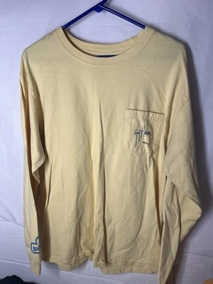 Guy Harvey Yellow Graphic Swordfish Long Sleeve Pocket Shirt Men’s Large  - Image 1 of 3