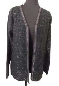 Sioni schwarz Pailletten vorne offen S Cardigan Urlaub Pullover Nietenbesatz Abend Strick - Bild 1 von 8