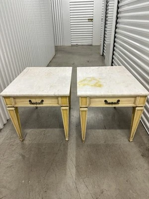 Vintage French Style Marble-Top Nightstands – Solid Wood, Portugal, Pair - Image 1 of 4