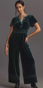 NWT Anthropologie The Somerset Jumpsuit: Velvet Edition Teal Green Blue Size S!! - Picture 1 of 6