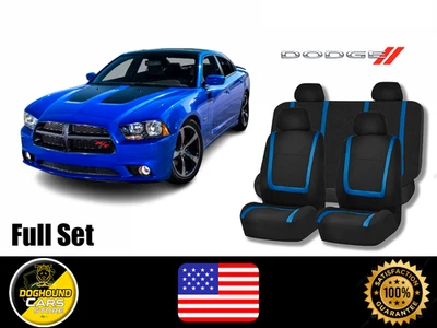 For All Dodge Blue Lines Seat Covers Full Set High Quality Fit Cushioned - Image 1 of 4