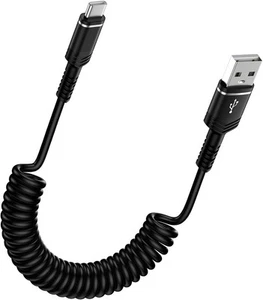 USB to C Coiled Cord Car Charger Fast Charging for iPhone 16/16 Black - Picture 1 of 7