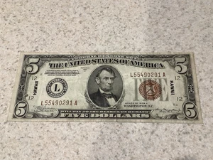 1934-A $5 FIVE DOLLARS “HAWAII” FRN FEDERAL RESERVE NOTE - Picture 1 of 6