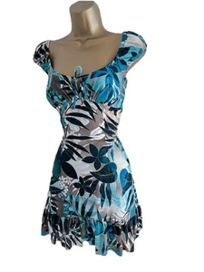 Jane Norman Jersey Milkmaid Dress Tropical Floral Print – Size 8 - Picture 1 of 6