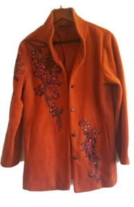 Vintage Bob Mackie Wearable Art Orange Jacket Coat Medium Embroidery Burnt Umber - Picture 1 of 12