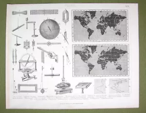 Physik Magnetismus Erdmasten Störungen Kompass Neigungskarte - 1870 Druck - Bild 1 von 1