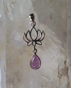 Lotus Flower Solid 925 Sterling Silver High Quality Handmade Gemstone Pendant - Picture 1 of 18