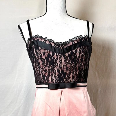 Vestido Vintage Años 80 City Triangles Wm Talla 11 Rosa Negro Encaje Correa Baile de graduación Salir Foto 1 de 4
