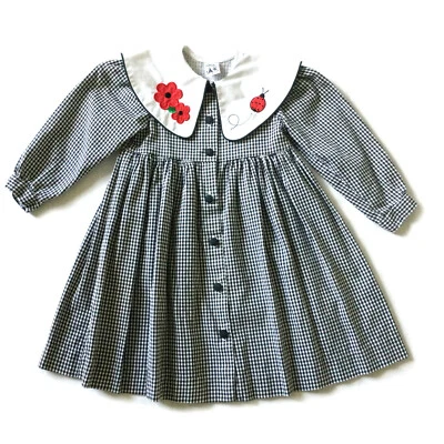 Austin & Ashley Vintage 90s Girls Plaid Dress Size 5 Lady Bug Black White - Image 1 of 4