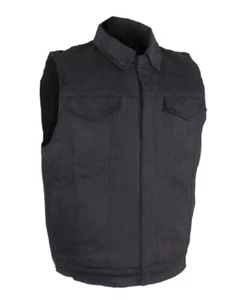MENS MOTORCYCLE BIKER BLACK DENIM VEST w/ GUN POCKETS & FRONT SNAP & ZIP- K3A - Picture 1 of 5