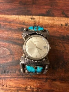 Heavy and Elaborate Navajo Watch Band Cuff Turquoise, Signed 28535 - Picture 1 of 7