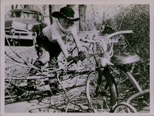 GA78 1953 Original Photo GALES TRAP TRICYCLE Kansas City Wind Storm Branches