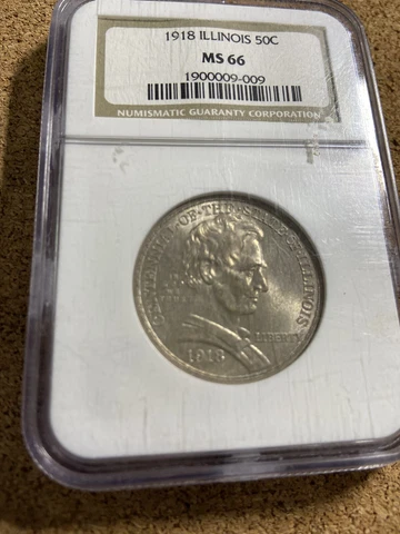 1918 Lincoln Illinois Commemorative Half Dollar, Lustrous Gem MS  Free Shipping! Cover